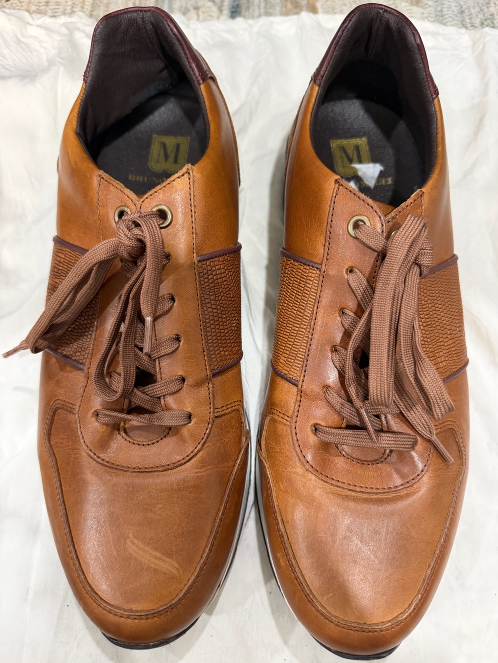 Bruno Magli Cognac Brown Leather Sneakers